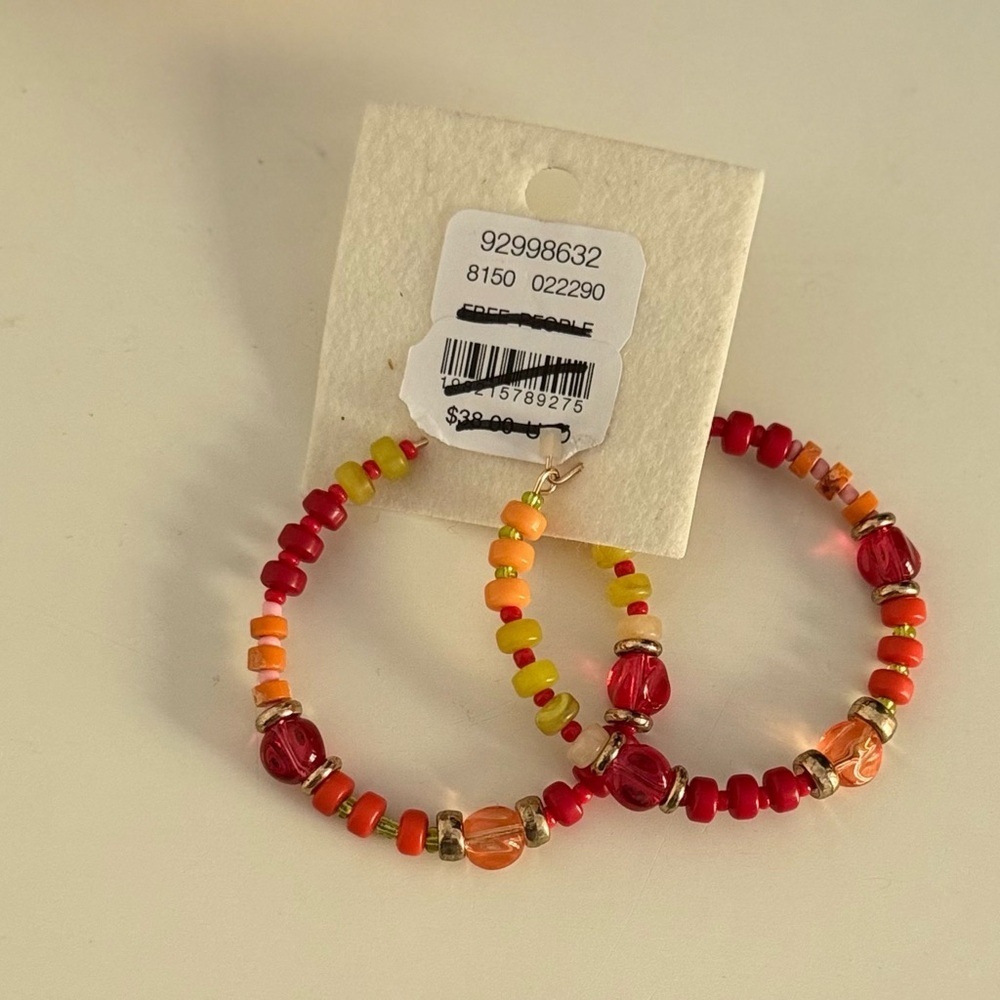 NWT Free People Colorful Beaded Hoop Earrings - Picture 2 of 2